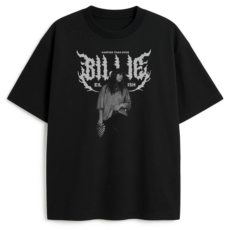 Billie Eilish Happier Than Ever T-shirt Men and Women Summer Cotton Clothing Casual Fashion Round Neck Short Sleeved Streetwear