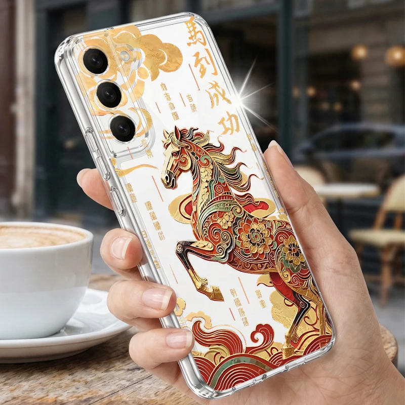 Vintage Golden Horse Case For Samsung S26 S25 Ultra S24 Plus S22 S23 S21 FE A54 A15 A35 A55 A16 A36 A56 A17 A37 A57 5G Cover