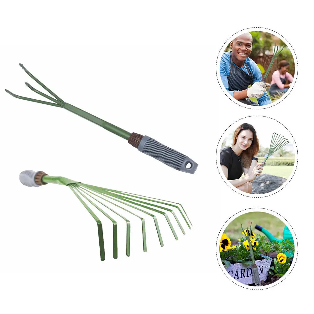 

2Pcs 3-Claw and 9-Tooth Garden Rake Durable Ergonomic Hand Cultivator Tool Set for Soil Weeding Flowerpot Gardening Supplies
