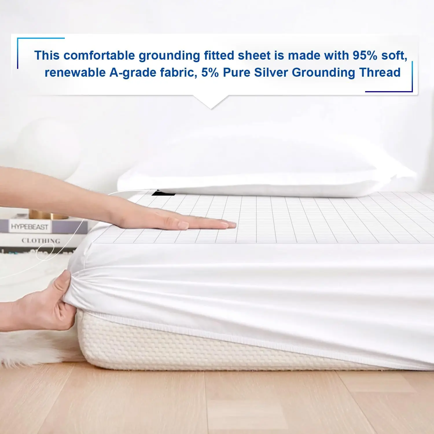 MAXSHARER Earthing 138*190*30cm fitted sheet Organic cotton with Conductive silver fiber Grounding bed sheet for Nature Wellness