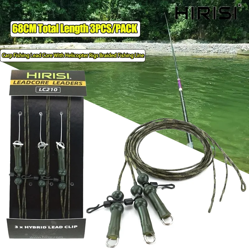 HIRISI 3PCS/PACK Carp Fishing Lead Core 68CM Total Length with Helicopter Rigs Braided Fishing Line For Carp Fishing Accessories