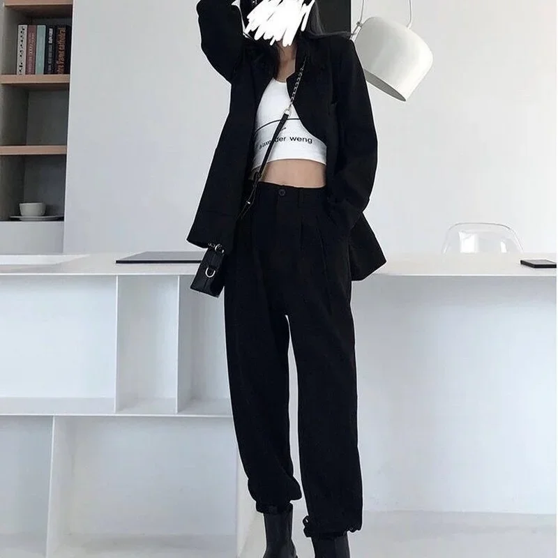 Harem-pants Women Spring Solid Cool Female Fashion Vintage Streetwear Teenagers All-match Simple High Waist Soft Fit New Ulzzang