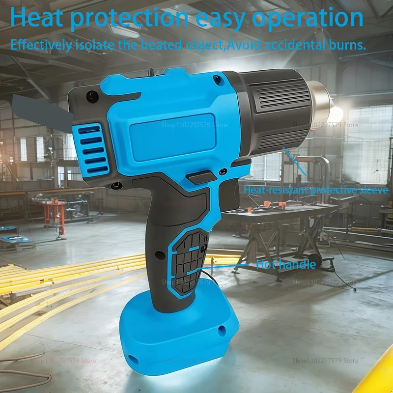 مسدس هواء ساخن محمول 21 فولت، تصميم لاسلكي قابل لإعادة الشحن، لاسلكي لبطارية ماكيتا، مسدس حراري كهربائي مع 3 فوهات