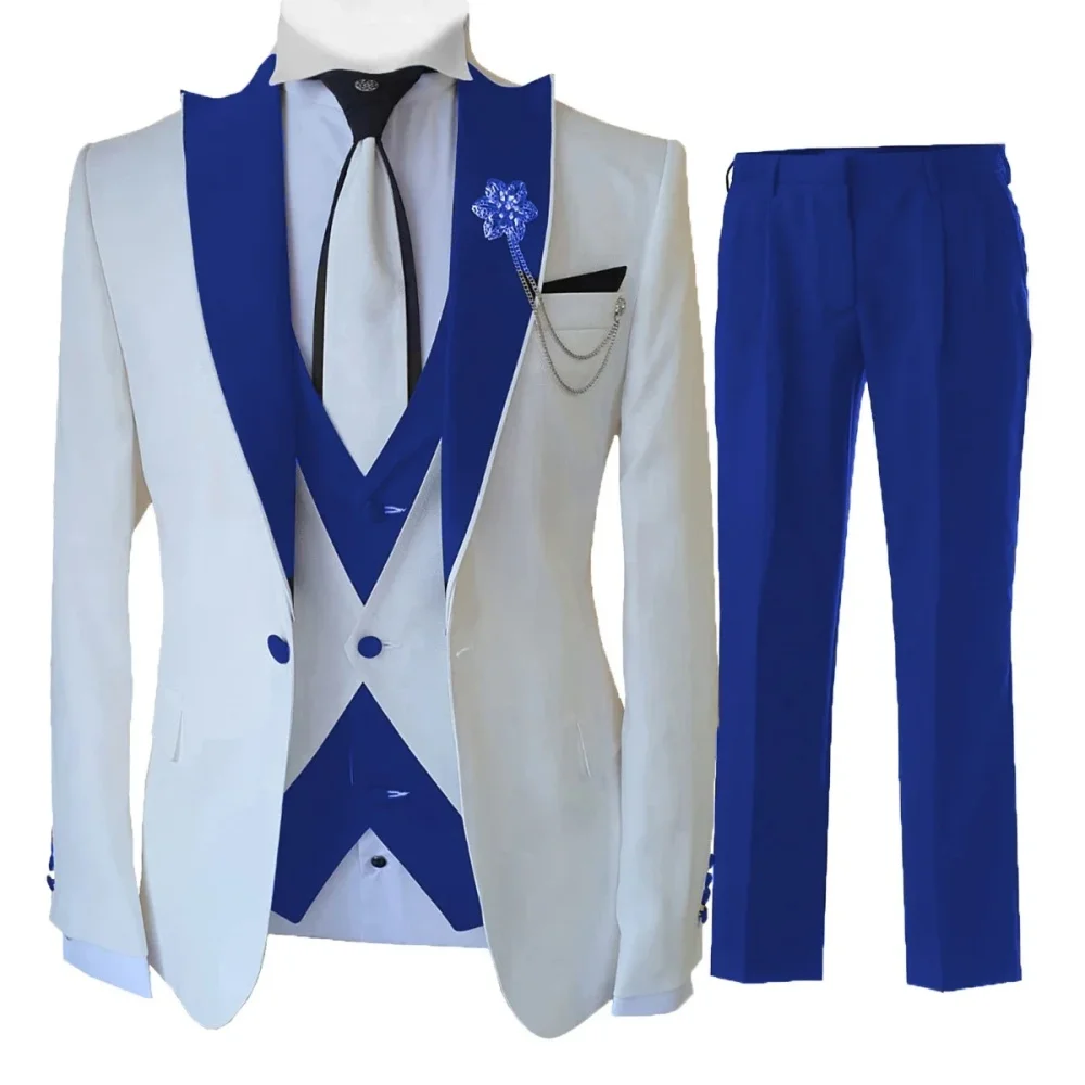 

Splicing Color Suit (Blazer+ Vest + Pants) Men's Fashion Business Trend Casual Party Outdoor Wedding Groom Dress Suit