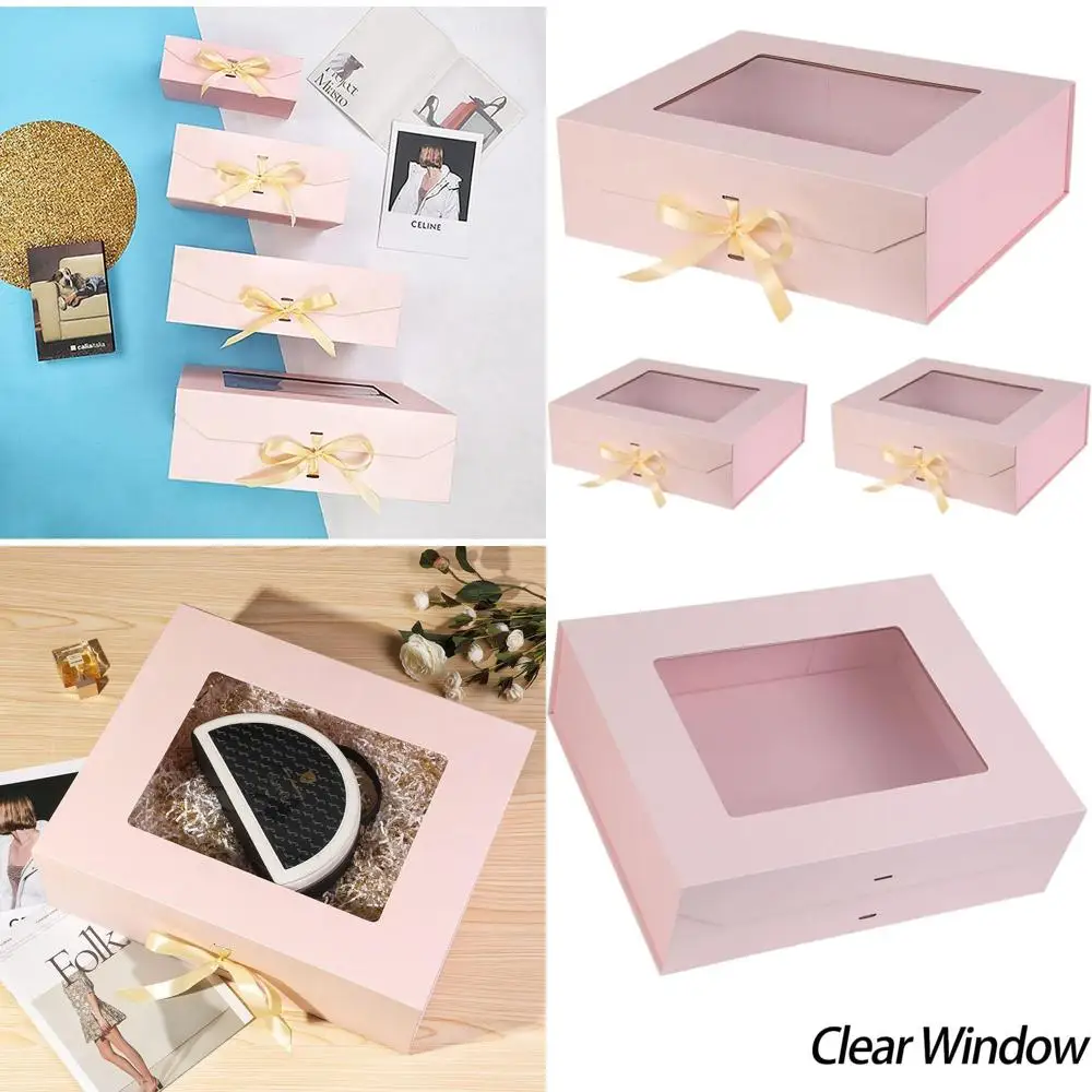 

Очень большие розовые подарочные коробки с прозрачной крышкой и окном 19x16x6 дюймов, с магнитной застежкой