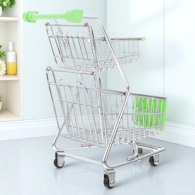 

Small Miniature Shopping Cart Double Layer Supermarket Trolley Small Shopping Trolley Kids Gift Practical Durable Alloy ABS