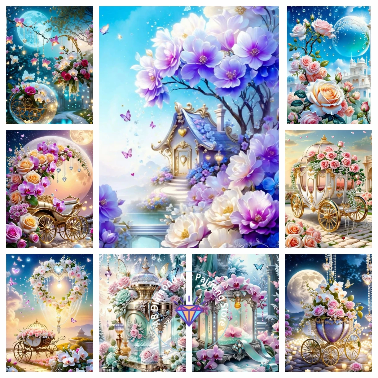 

AB Diamond Painting Kit Art New Collection Carriage Mosaic Flower 5D DIY Bedroom Decoration Wind Chimes Crafts Home Decor Gift