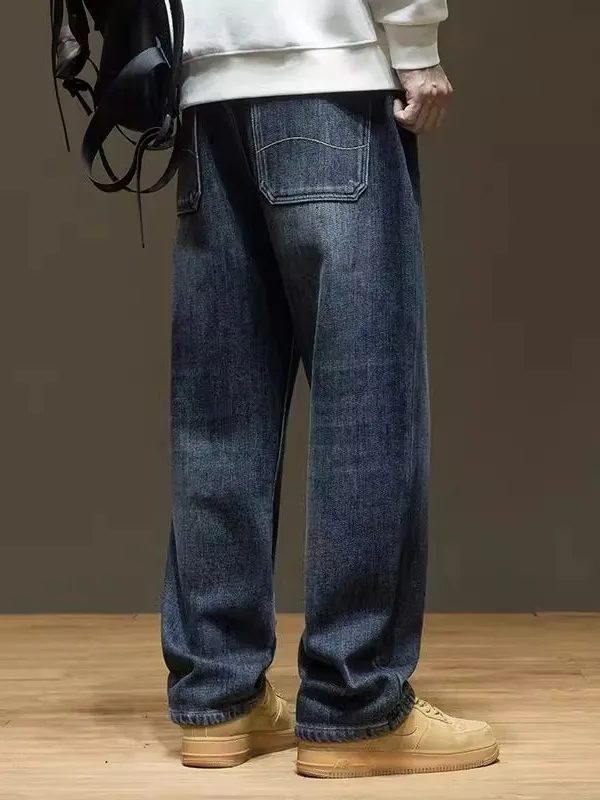 

Мужские джинсы свободного прямого кроя больших размеров, повседневные длинные брюки, осенне-зимние, с высокой талией, молодежные, модные, больших размеров