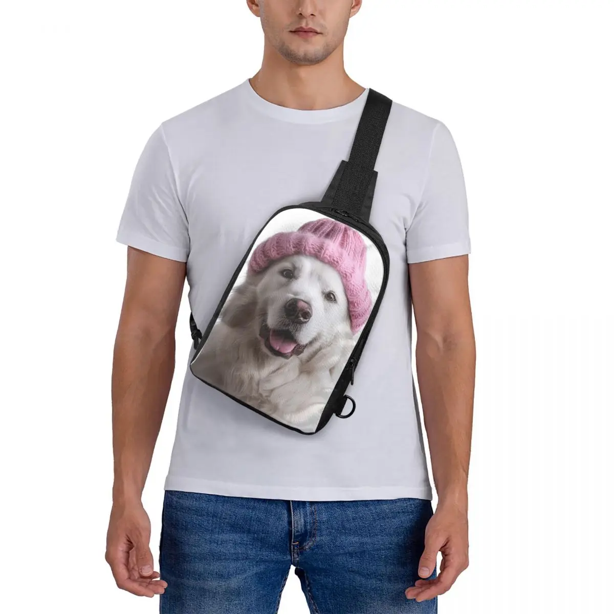 

Cozy Great Pyrenees Dog Wearing Chest Bag Crossbody Backpack Sling Shoulder Bag For Men Traveling Hiking Daypack