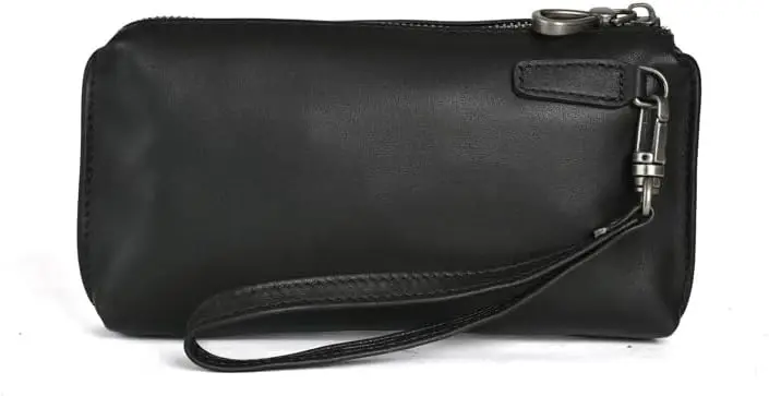 

Genuine Leather Men Wristlet Clutch Phone Wallet Black Vintage Purse Handbag Travel Essentials