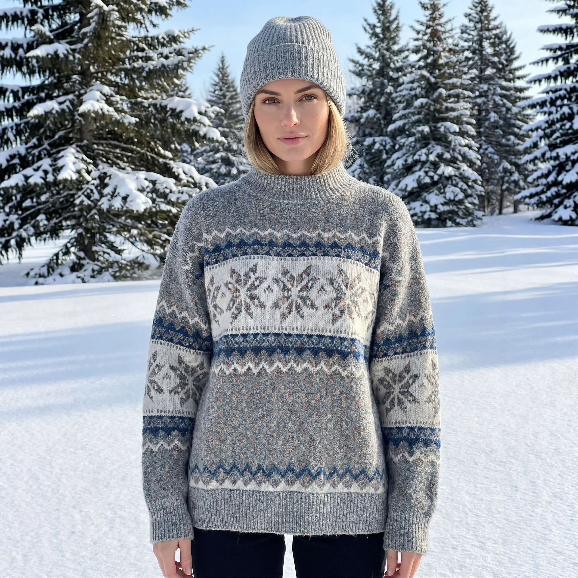 

2026 Winter Women Christmas Knitwear Full Sleeve Mock-neck Warm Thick Sweaters Casual Loose Y2k Style Jumpers Soft Pullover Tops