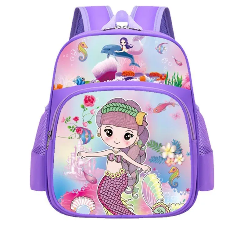 Kindergarten backpack cartoon print cute boys and girls weight-reducing waterproof mermaid backpack