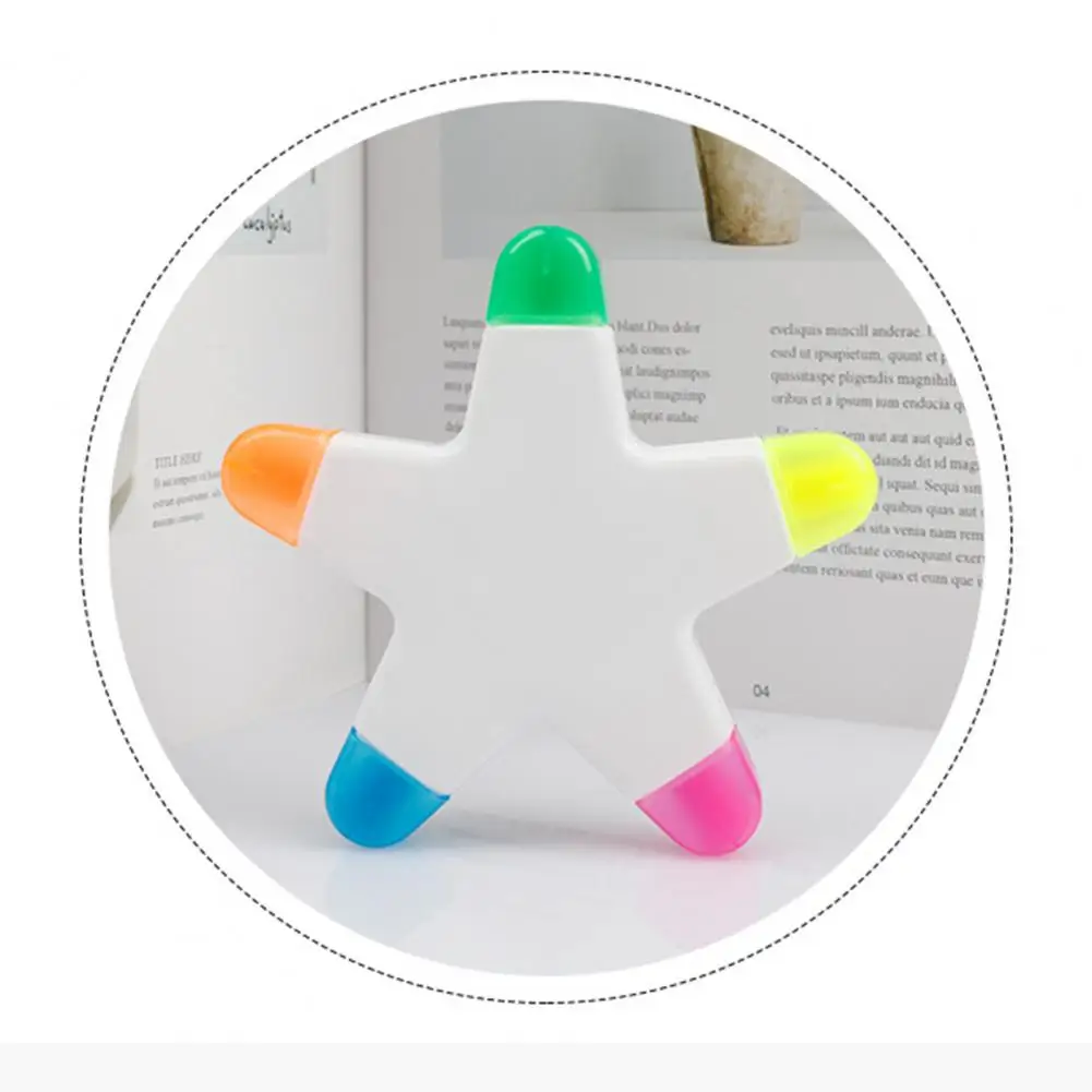 Bright Color Painting Pen Vibrant Star Shape Highlighter Pen Set Smooth Ink Flow for Underlining Note-taking 5 Bright Colors