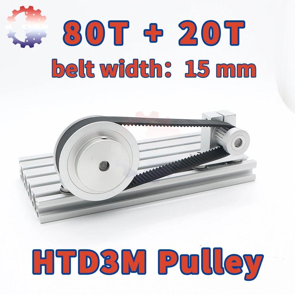 4:1 Reduction 80T 20T HTD3M Pulley Set Belt Width 15mm 3M Timing Pulley 80Teeth 3M Pulley HTD 3M Synchronous Wheels Set 20Teeth