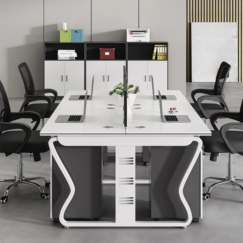 office four-person staff desk with cabinet modern minimalist computer desk white standing escritorio workshop oficina furniture