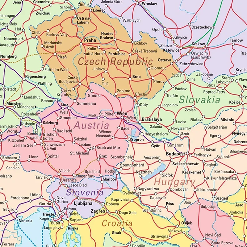 유럽 정치지도 벽 아트 포스터 장식 인쇄 프레임 없는 캔버스 그림, 가정 장식 학교 용품, 84*59cm