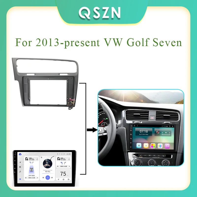 Double 2 Din DVD Radio Frame Audio Fascia For VW 2013-present Golf Seven 10 inch Navigation Facia Console Bezel Adapter Plate