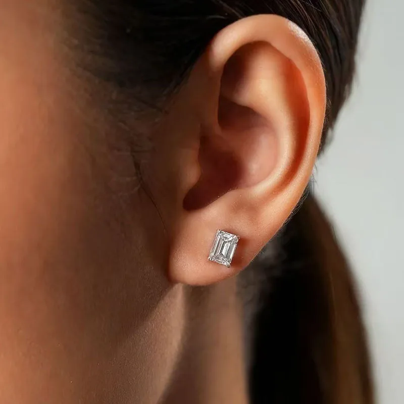 1,5 Karat pro Stein, Smaragdschliff, CVD HPHT, DEF, VS, IGI, im Labor gezüchteter Diamant, Ohrstecker, Platin 950, Solitär-Ohrringe für Damen – Detail 8