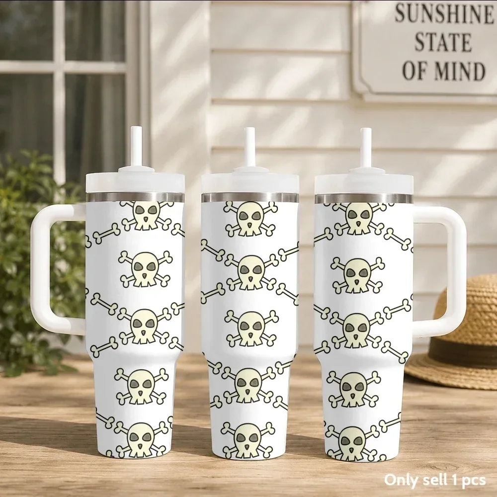 Human Skulls Gothic Vacuum Flasks 40oz Portable Stainless Steel Tumbler with Handle Straw Double Wall Vacuum Insulated Mug