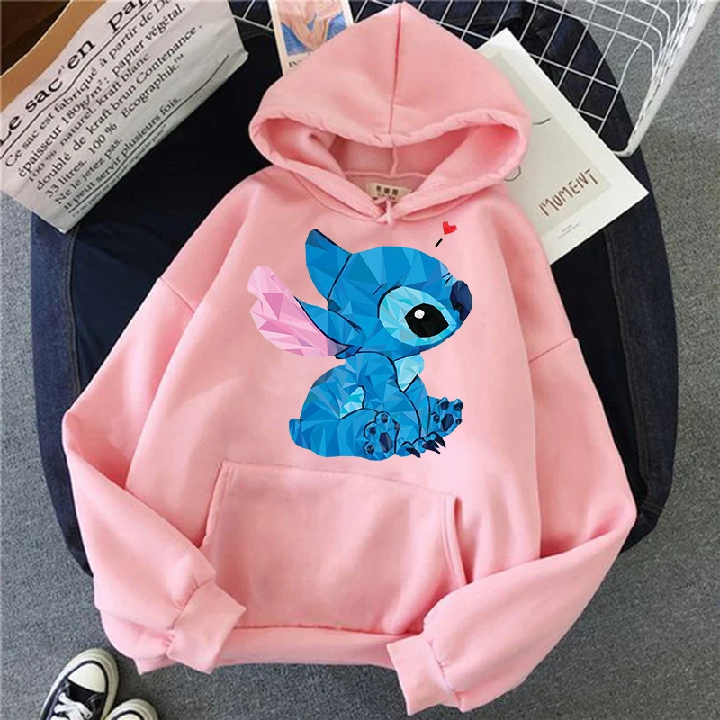 HIP HOP Cartoon Winter Disney Stitch Hoodies Women Harajuku Cute Anime Sweatshirt Manga Streetwear Hoody Female Unisex