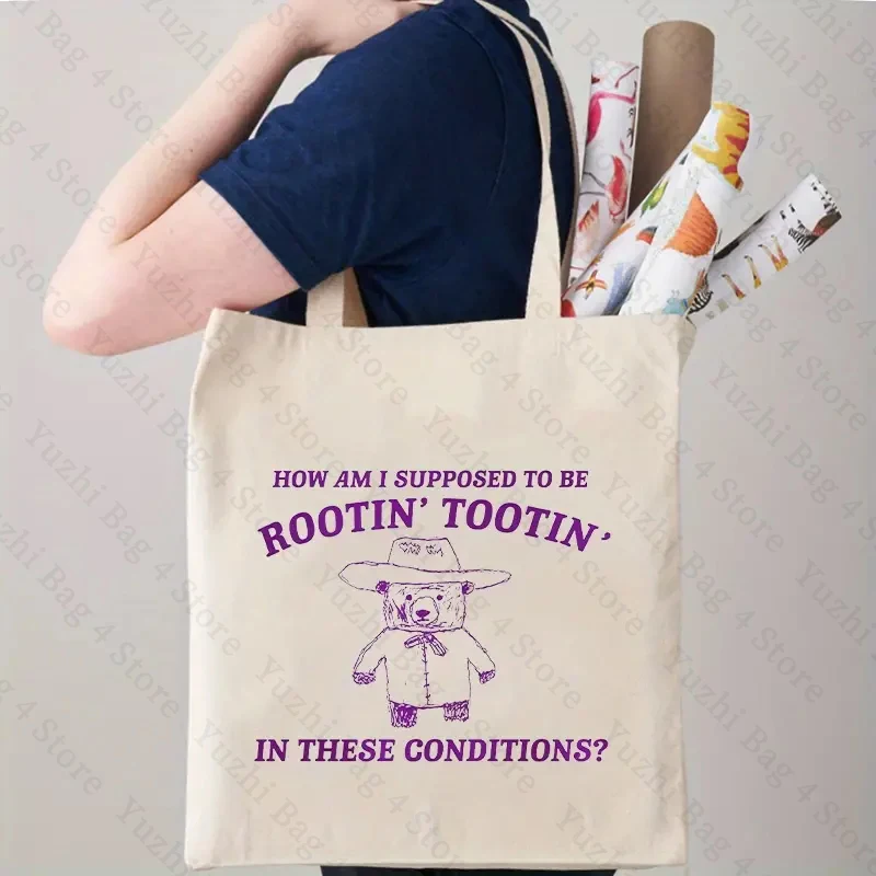 I Can't Root and Toot in These Conditions Pattern Canvas Shopping Bag Portable Shoulder Bags Trendy Large Capacity Tote Bags