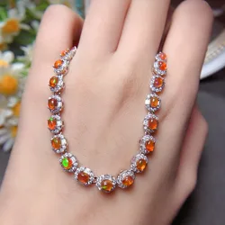 YULEM All Natural Fire Opal Bracelet and Bracelet S925 Sterling Silver Luxury Summer Jewelry Gift Women Wedding Jewelry Birthday