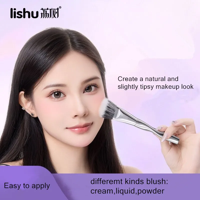 Lishu conjunto de pincéis pontilhadores de blush de lã natural com 3 peças de sopro de creme em pó, kit de pincéis de esponja de mistura facial de maquiagem profissional