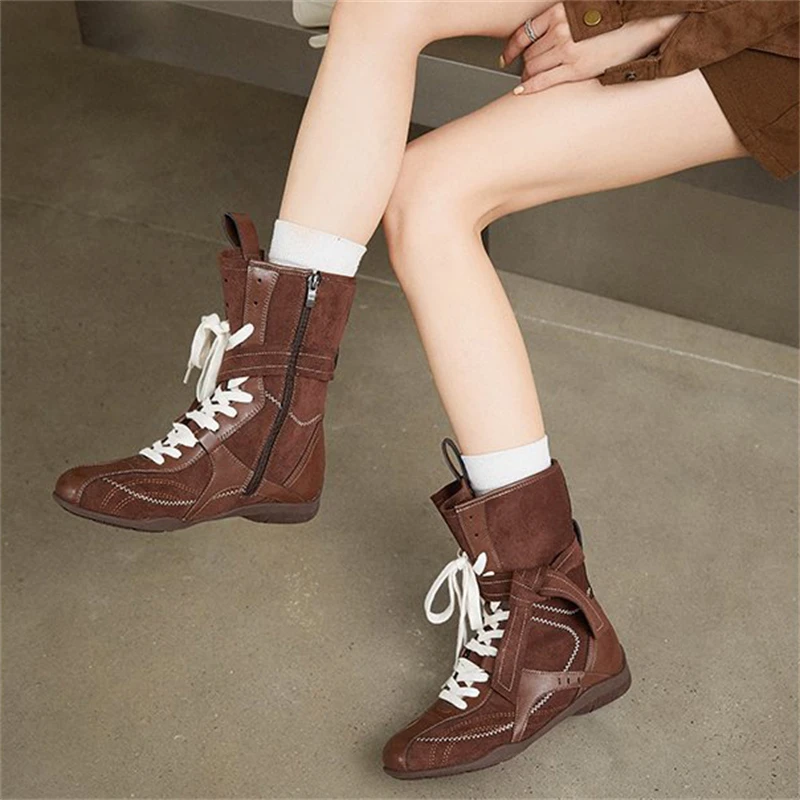 

COOTELILI/2025 новые модные женские ботинки, женские осенние ботинки на молнии со шнуровкой, женские высокие сапоги, размер 35-40 ﻿