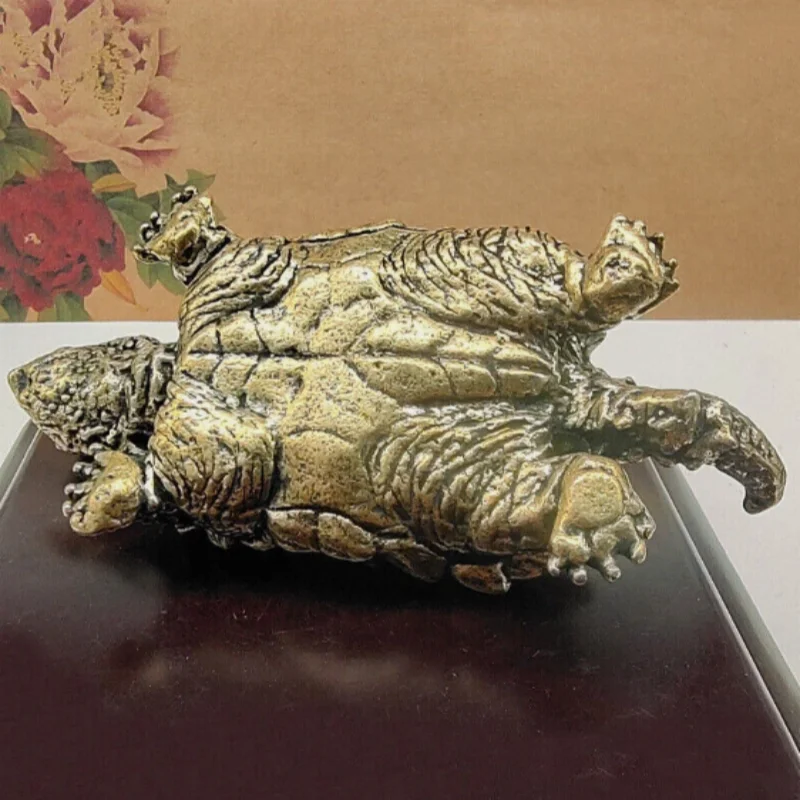 Vintage Brass Carved Alligator Snapping Turtle Statue - Wealth Attracting Ornament, Exquisite Tea Table Decor
