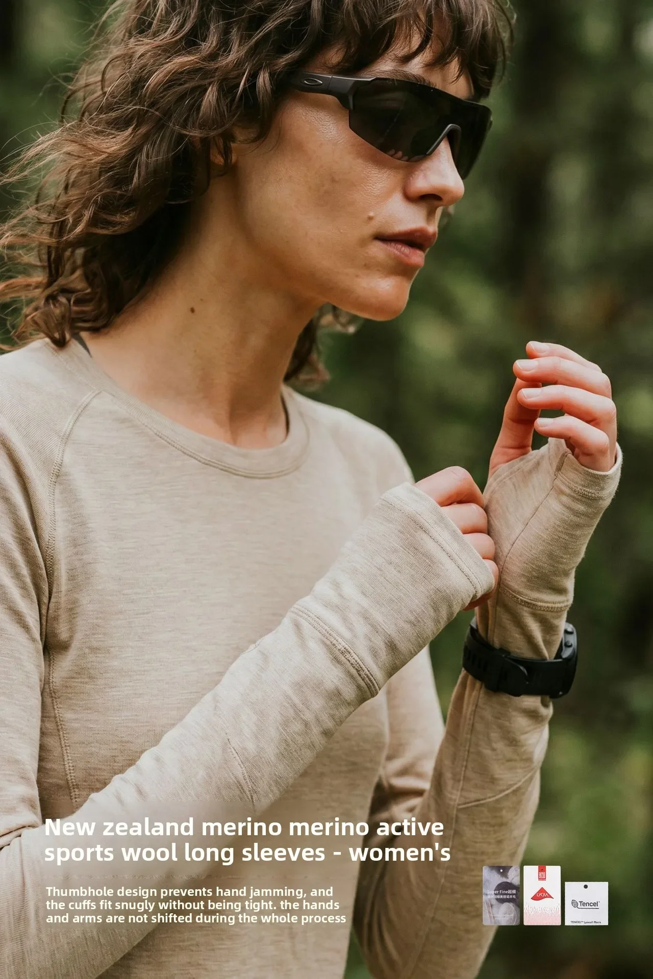 Damen Merino-Wollmischung Baselayer Langarmshirt Leichtes Atmungsaktives Sportoberteil für Wandern Laufen Schnelltrocknend Outdoor – Detail 6