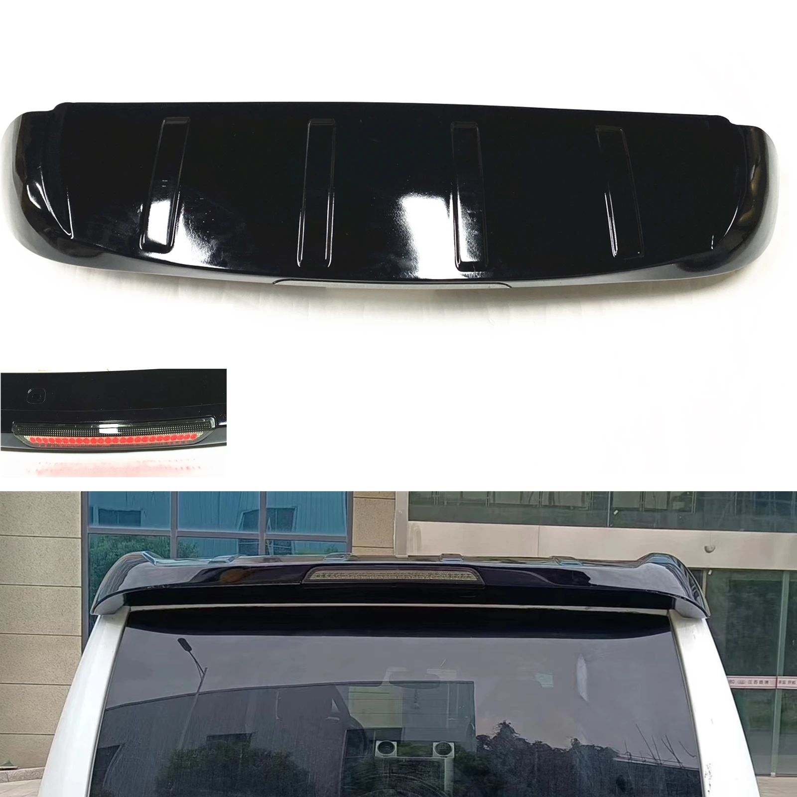 For Land Rover Discovery 4 LR4 Rear Trunk Spoiler Wing Lip With 3Rd High Mounted Brake Light Gloss Black Car Tail Upper Splitter