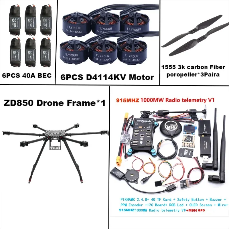 B-CUBE ZD850 Pixhawk 2.4.8 M9N Telaio esa-rotore completamente in fibra di carbonio 850mm BLHELI 40A ESC Comando di volo Set di telemetria Rado