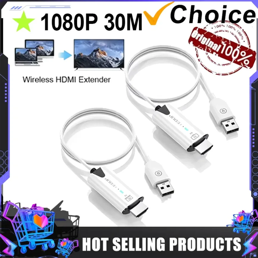 

30m Video Wireless Transmitter and Receiver HDMI-Compatible Extender Display Adapter Cable Screen Mirror for Camera PC To TV