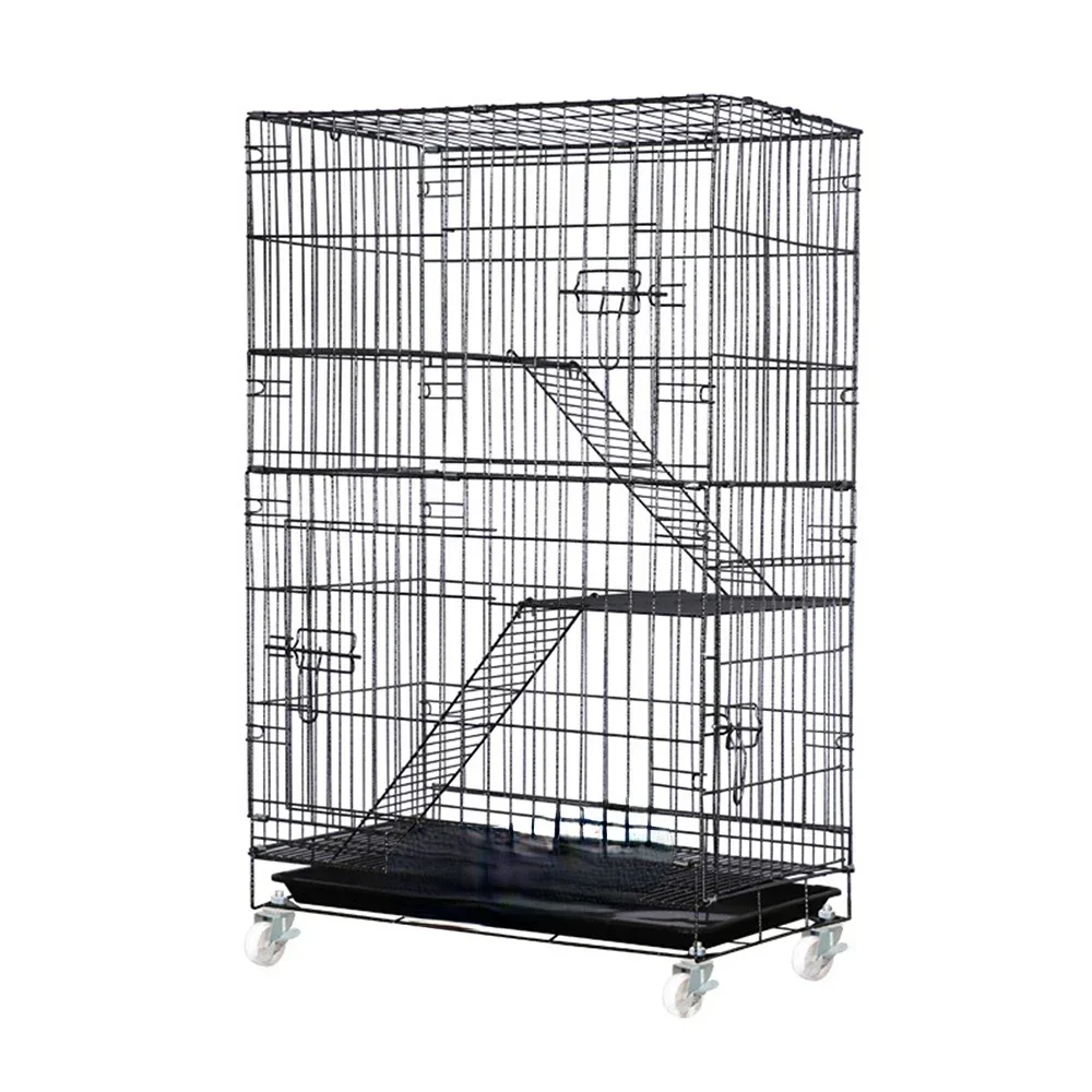 Folding Semi-Enclosed 3-Layers Stainless Steel Wire Pet Cages Breeding Cage Cat Cage With Plastic Tray Bottom