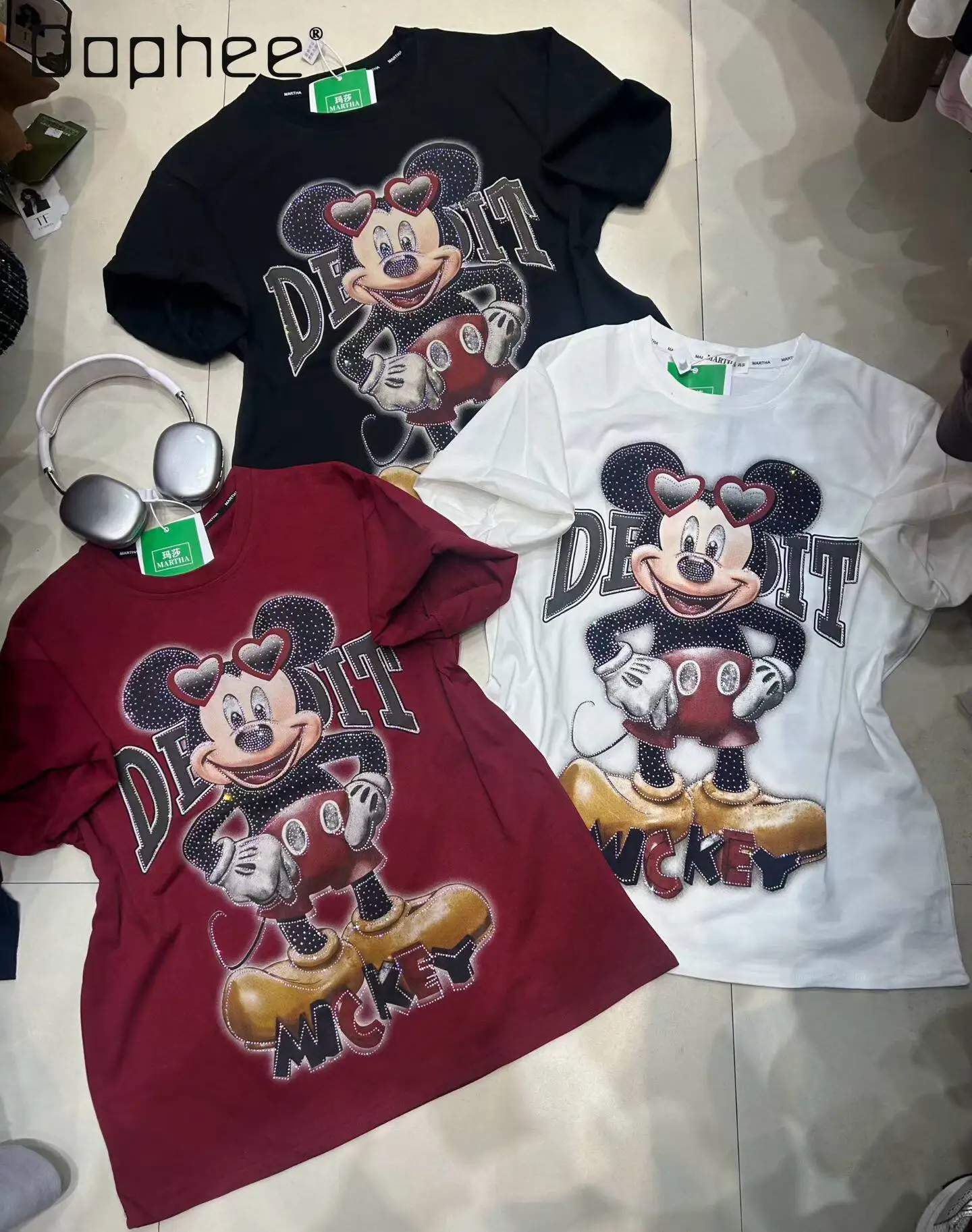 

Trendy Brand Spring Summer New Rhinestone Cartoon Print Fashionable Oversized Mid-length Short-sleeve T-shirt for Women