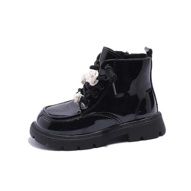 French Platform Kid BootWinter Pu Girl Leather Boot Medium Size Ankle Boot Fashion Princess Boot Black Short Boot Kid Shoe Botas