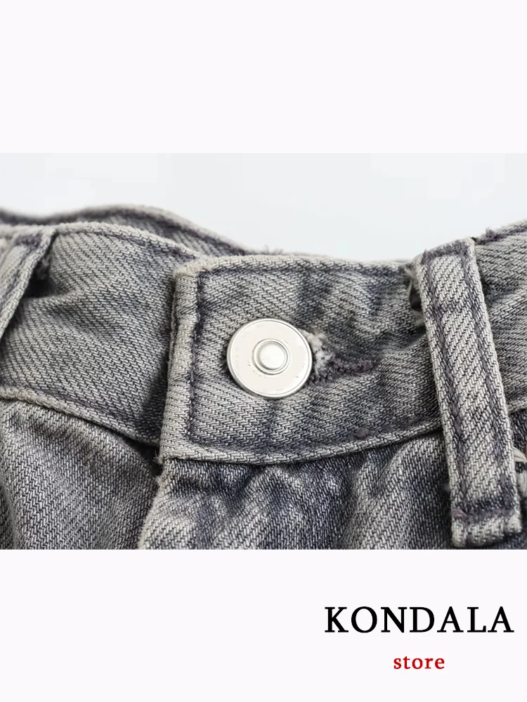 KONDALA Casual Chic Vintage Women Pants Pockets Button Fly Straight Loose Wide Pants New Fashion 2023 Autumn Streetwear Trousers