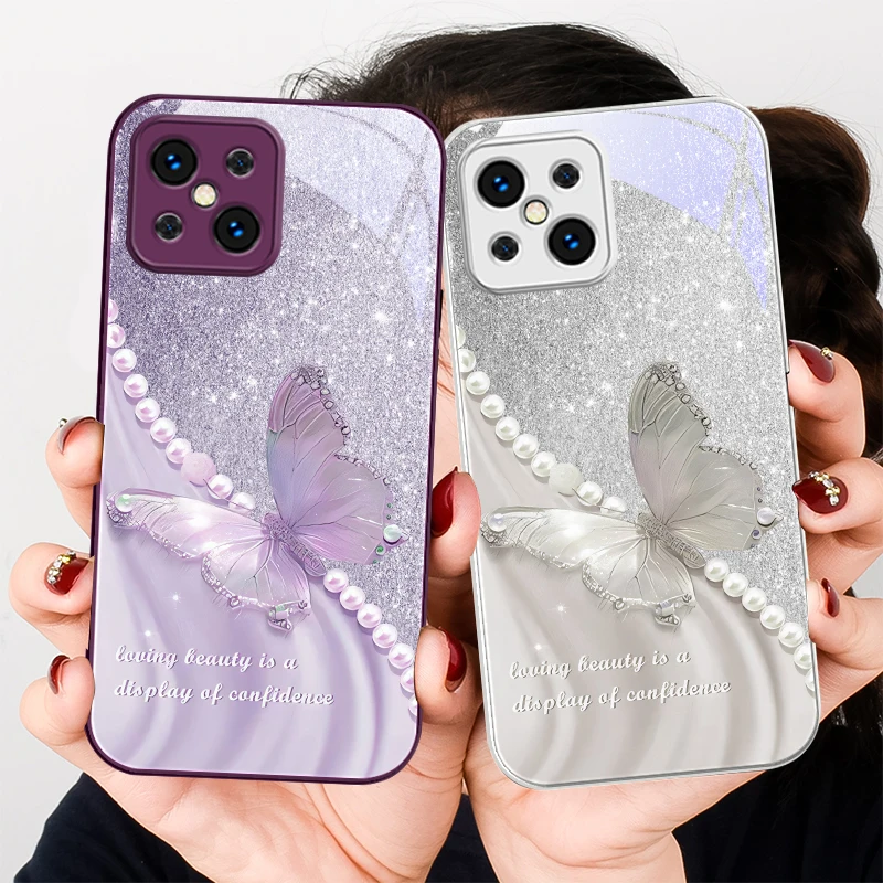 

Pearl Butterfly Gradient For Find X5 X3 Lite Reno 6 4Z 5G OPPO A72 79 73 58 A54S OnePlus Nord N200 Tempered Glass Phone Case