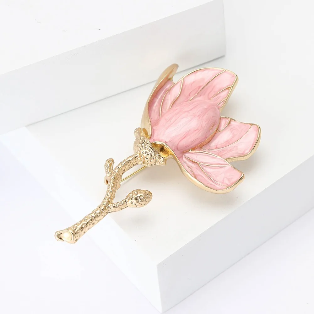 Модные броши с цветком магнолии, 3 цвета, эмаль, красивый цветок, брошь, булавки, подарки, украшение для костюма для вечеринки для женщин