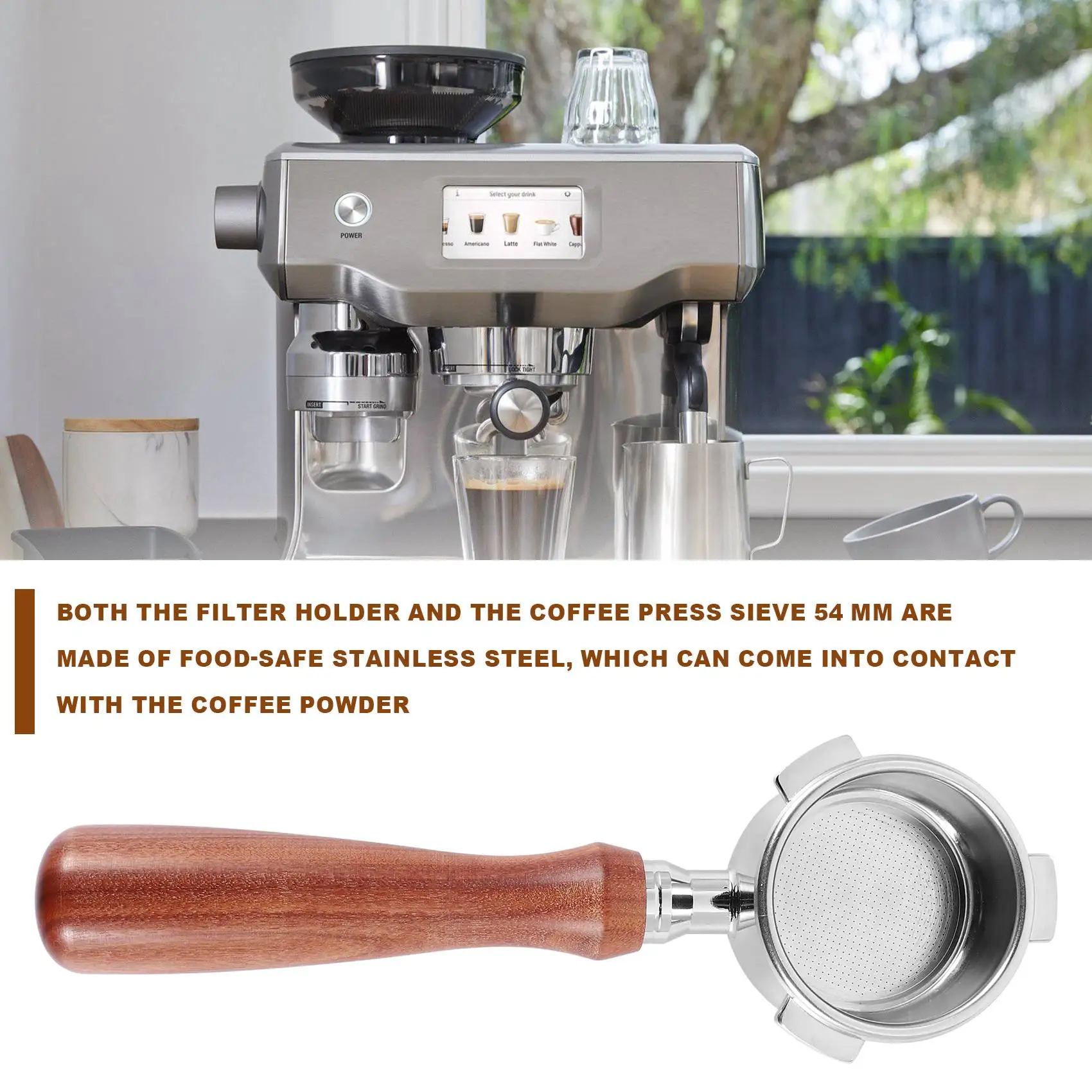 PZHI-Bottomless Portafilter 54Mm With 54Mm Puck Strainer For Sage Breville 8 Series 870/875/878/880 Sage Filter Holder