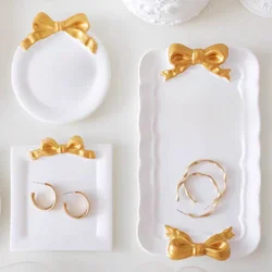 Bowknot Dish Cement Storage Tray Silicone Molds Square Round Gypsum Coaster Plaster Display Tray Plate Epoxy Resin Mould