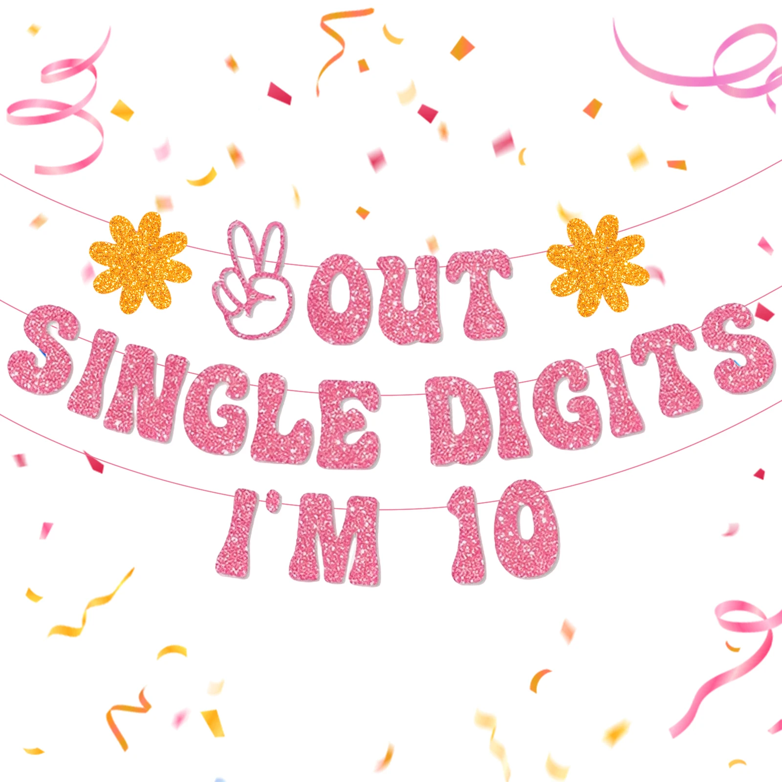 Dekorationen zum 10. Geburtstag für Mädchen, Party-Dekoration zum Abfrieden, Party-Dekoration zum 10. Geburtstag, Banner, Peace Out Single