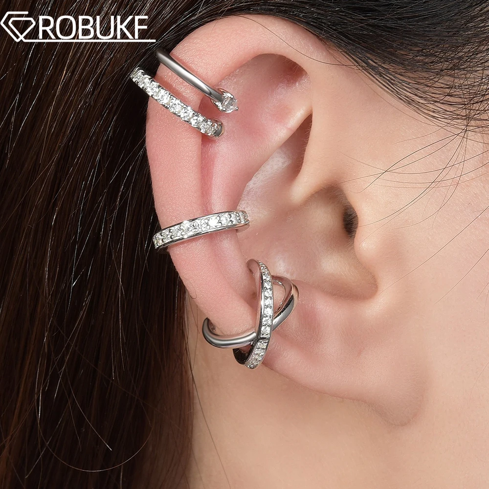 

Full Moissanite Clip Earrings for Women S925 Sterling Silver Plated White Gold Luxury Hiphop Party Stackable Ear Clip Jewelry
