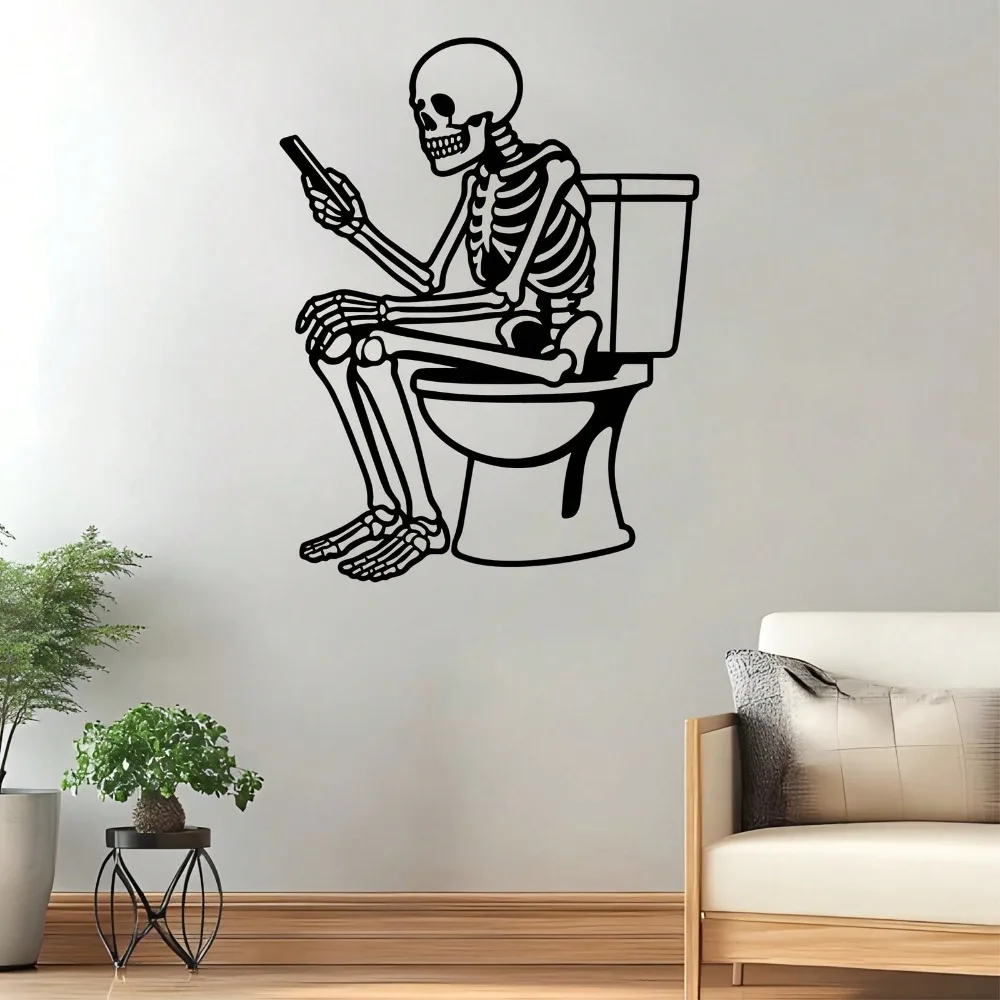 A skeleton ghost using the restroom Iron Wall Art | Weatherproof Metal Sculpture for Bathroom & Garden