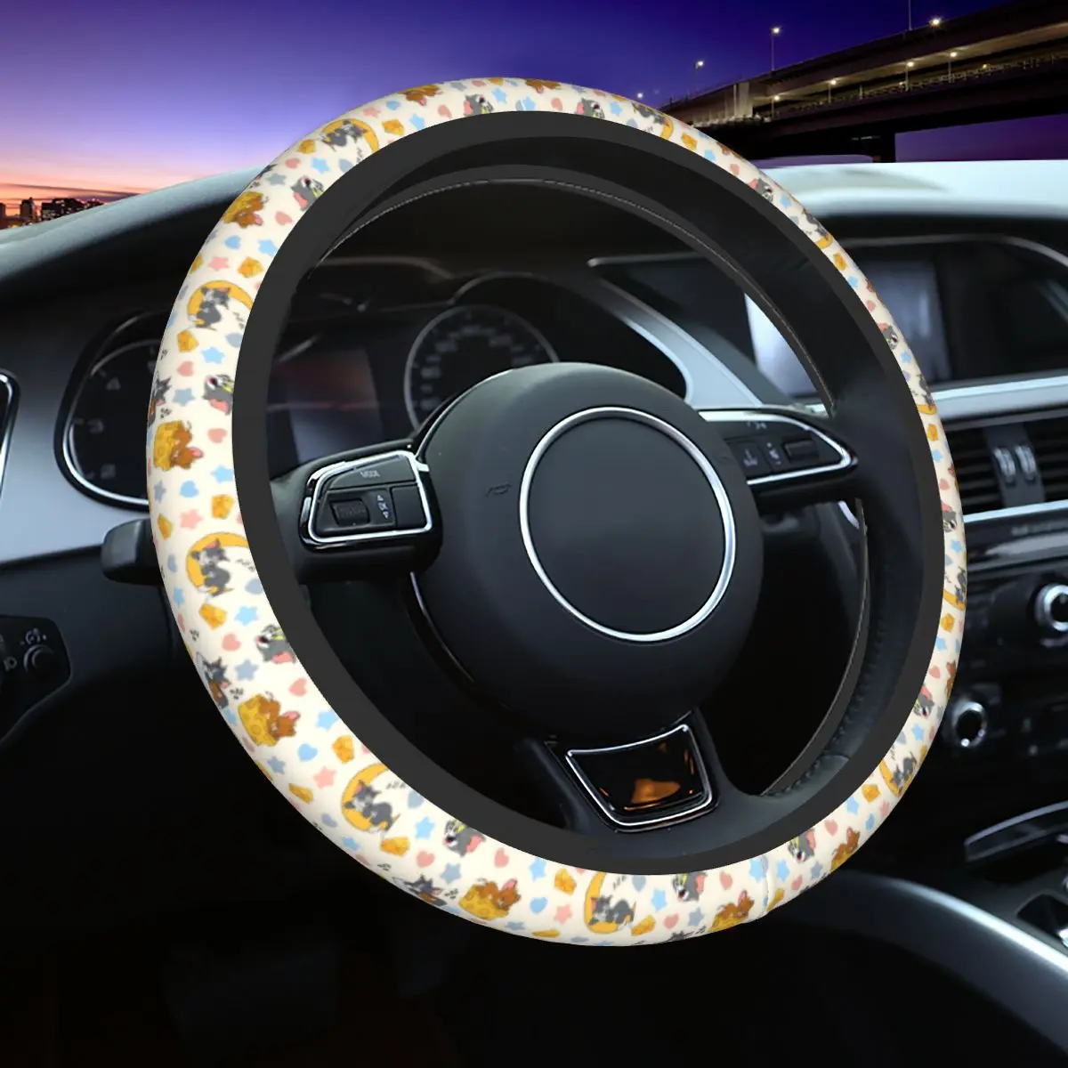 

37-38cm T-Tom And J-Jerry Auto Car Steering Wheel Cover Anti Slip Universal 14.5-15 Inch Steering Wheel Protector for Sedan