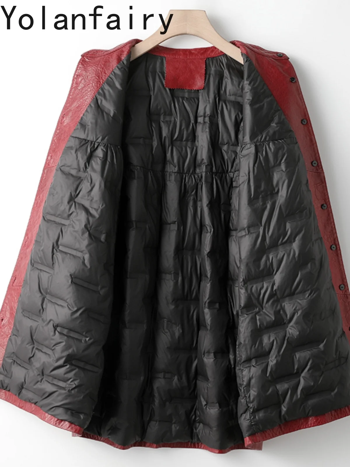 YOLANFAIRY سترة جلدية أصلية للنساء لخريف وشتاء متوسط الطول 100% معطف من جلد الغنم الحقيقي امرأة عباءة جلدية فضفاضة Chaquetas #3