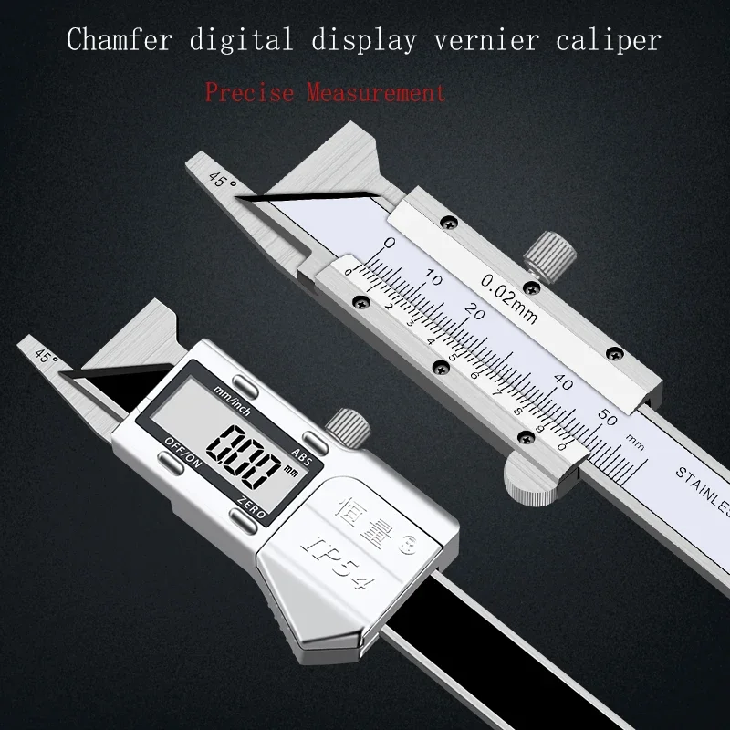 Stainless Steel Vernier Caliper 0-15mm45°30°15° Digital Display Chamfer Depth Measurement Caliper Electronic Chamfer Gauge
