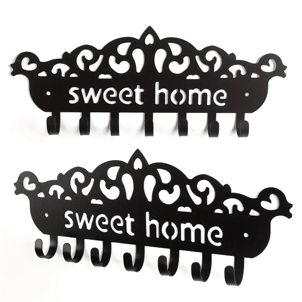 

CIFBUY Deco Wall Mounted Key Holder Key Storage Row Hooks for Wall Decorative Black Metal Key Organizer Rack Coat Hanger Wall Mo