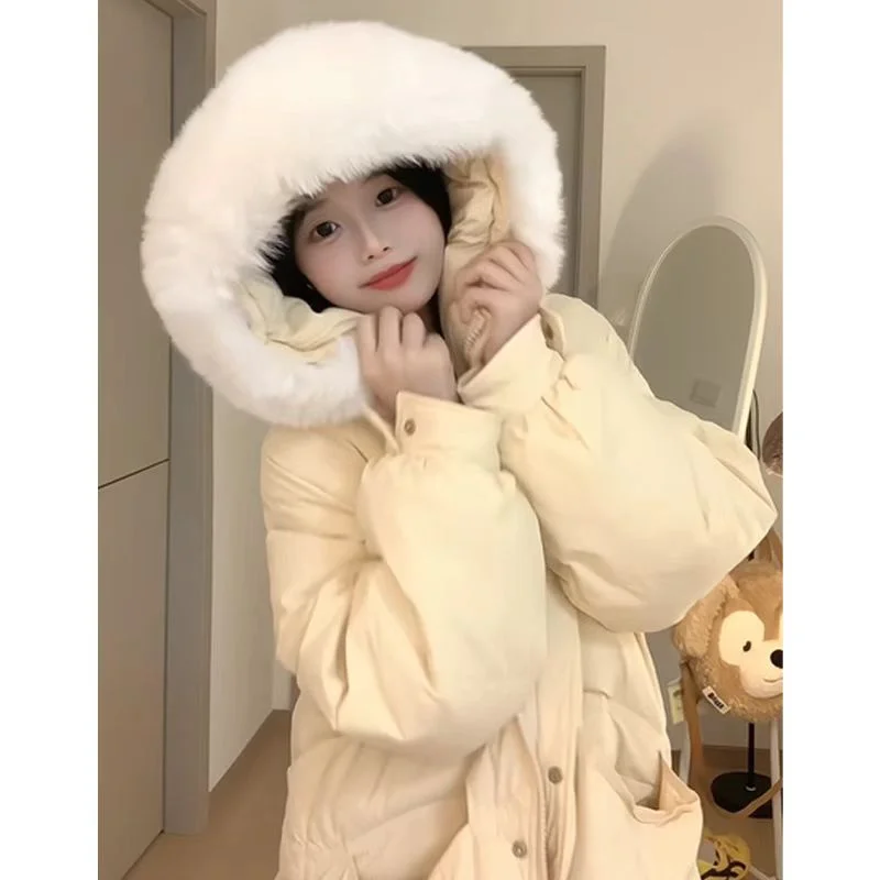 Long Down Cotton-padded Coat Female 2024 Winter New Korean Version Of Knee-length Cotton-padded Coat Loose Padded Fur Collar Top