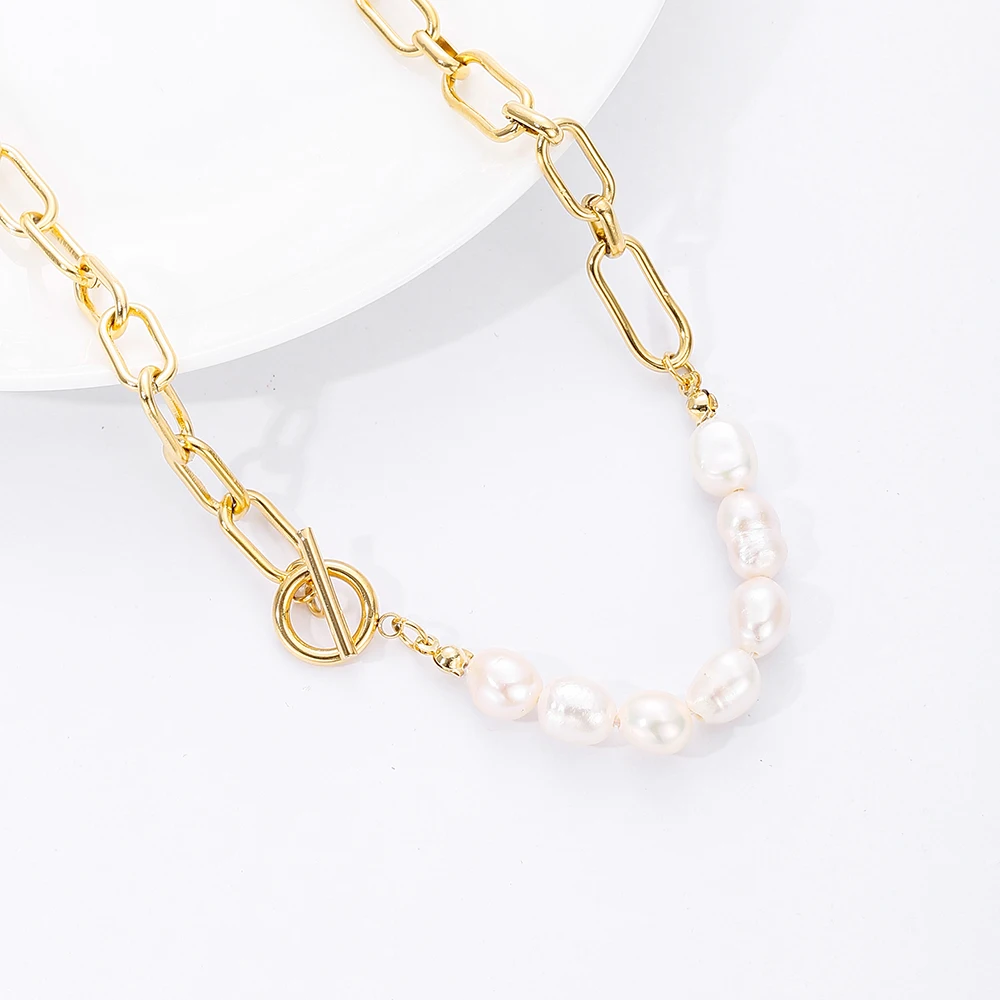 Golden Stainless Steel  Pearl Beads Necklace for Women Big LinkNeck Chain Chokers Wedding Jewelry collares para mujer 2022